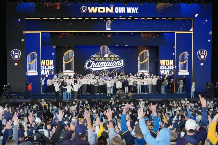Brewers Fans Flood Milwaukee Streets For A Long-Awaited World Series Victory Celebration